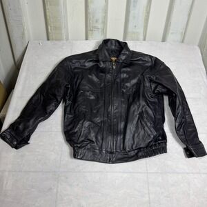 Vintage D'Negrete Mens Bomber Jacket Black Lined Full Zip Genuine Leather Size L